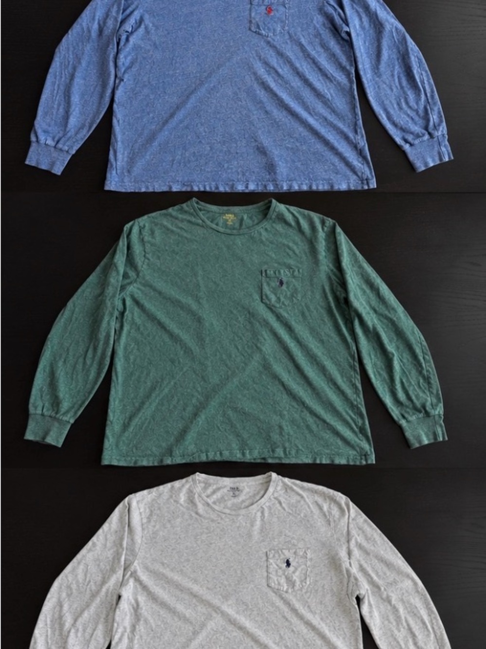 Polo Ralph Lauren Bundle of 3 Soft Shirts Mens XL Long Sleeve Cotton Pocket Tees